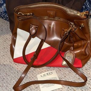 Lauren Ralph Lauren Brown and Red Shoulder Bag